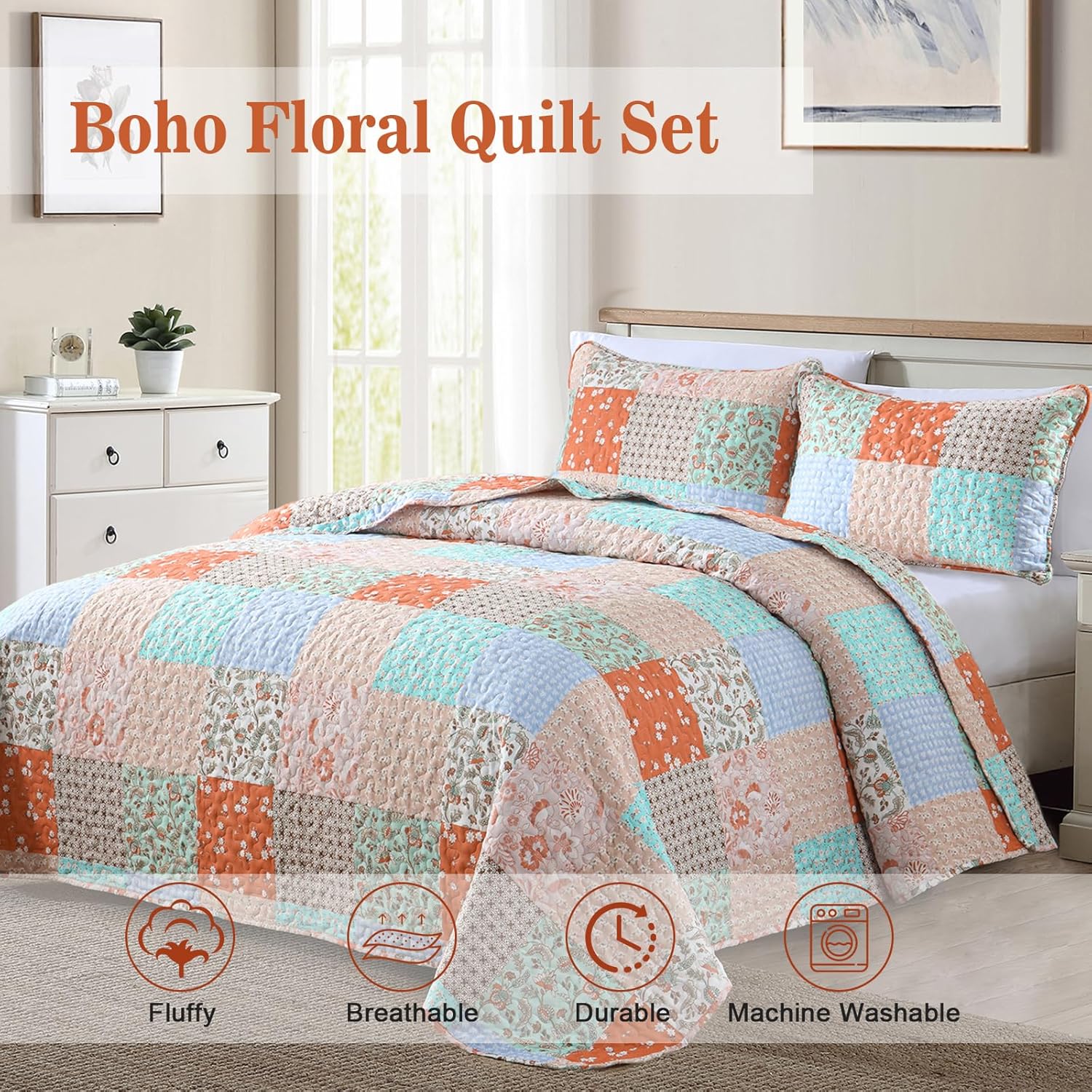 Delicate Lace Blossom Soft 3 Pc Bedspread & Pillow Cover Set