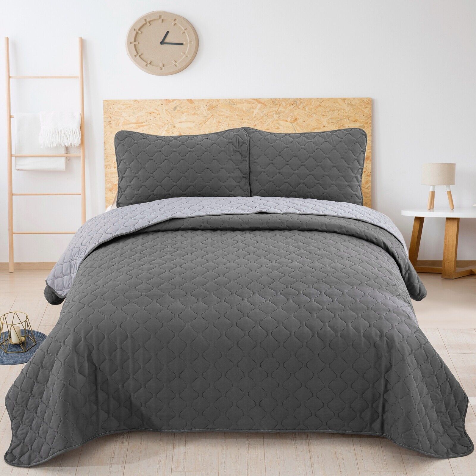 Plain Soft 3 Pc Bedspread & Pillow Cover Set