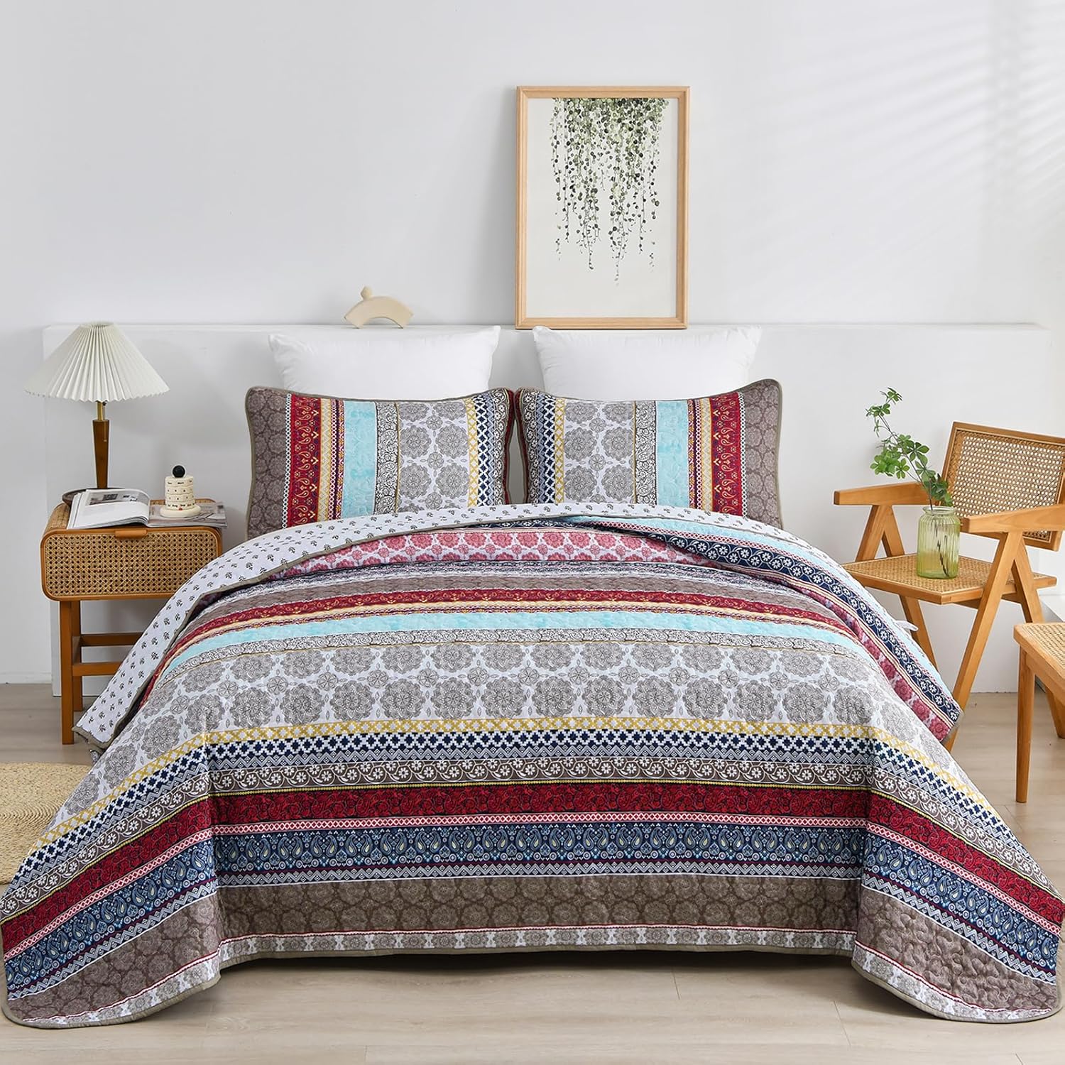 Ethereal Textured bloom 3 Pc Bedspread & Pillow Cover Set