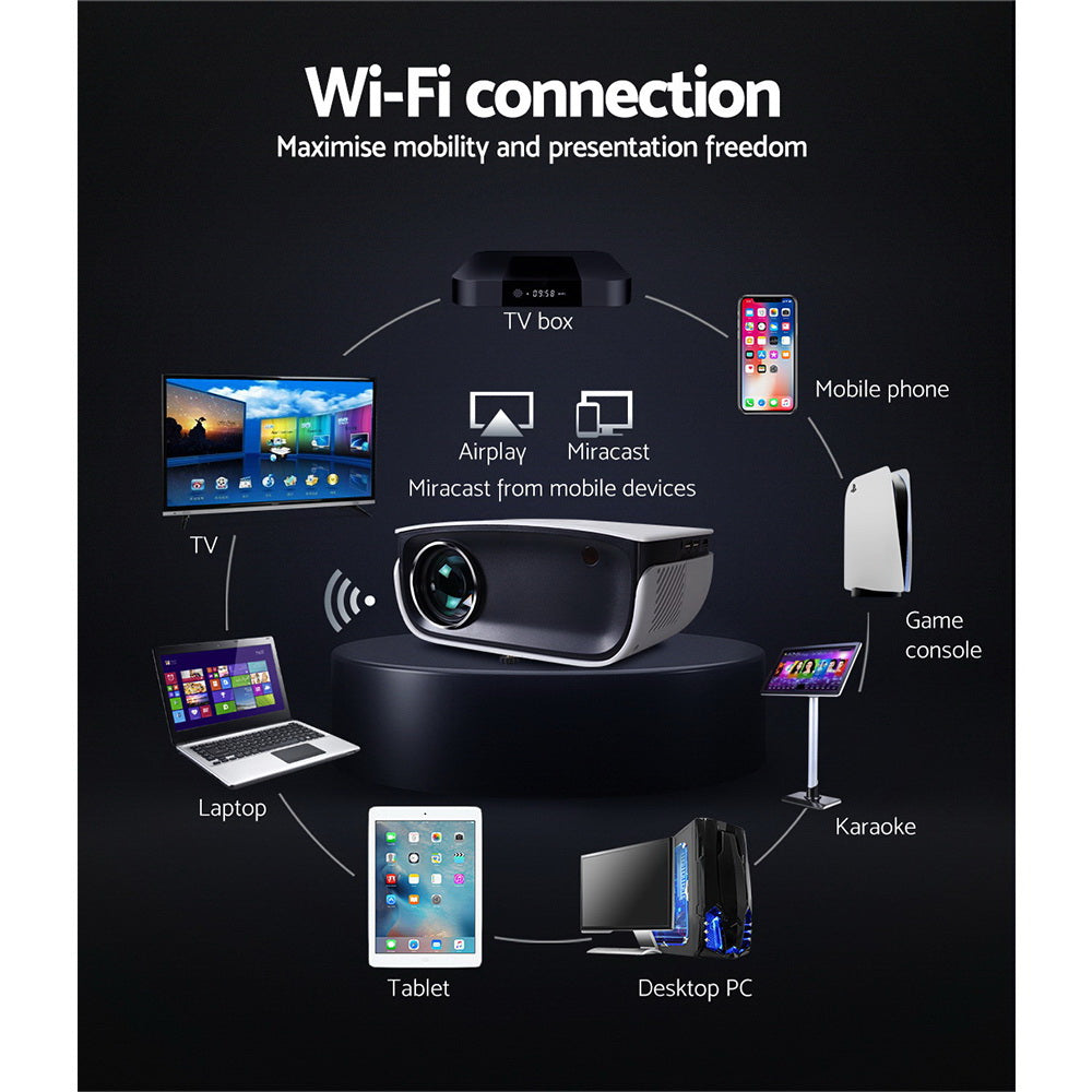 Portable Mini Video Projector 1080P Wifi Home Theater HDMI White