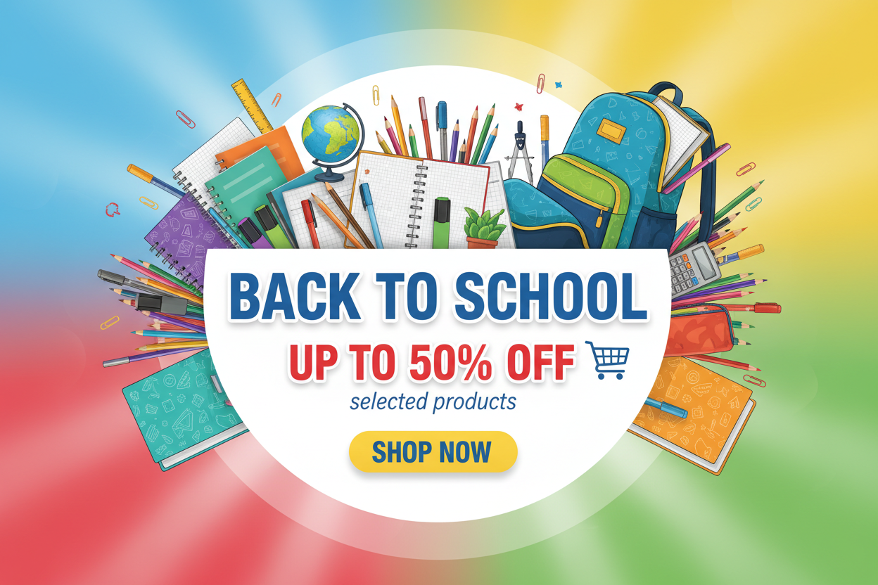 back to school, selected product up to 50% off